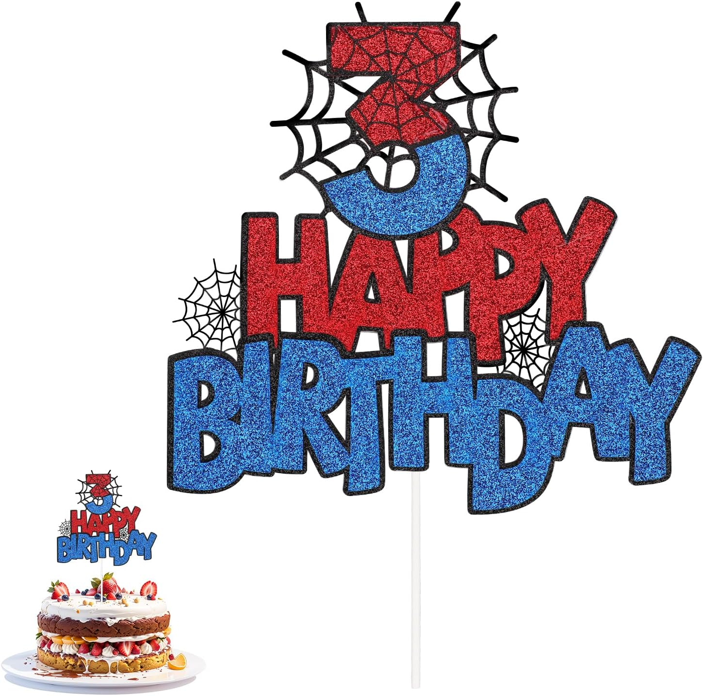 Spider Happy Birthday Cake Topper, Double-Sided Spider Cupcake Topper Number Birthday Cake Topper Spider Cake Decorations Birthday Cake Decorations for Boys Girls(Number 1) image number 2