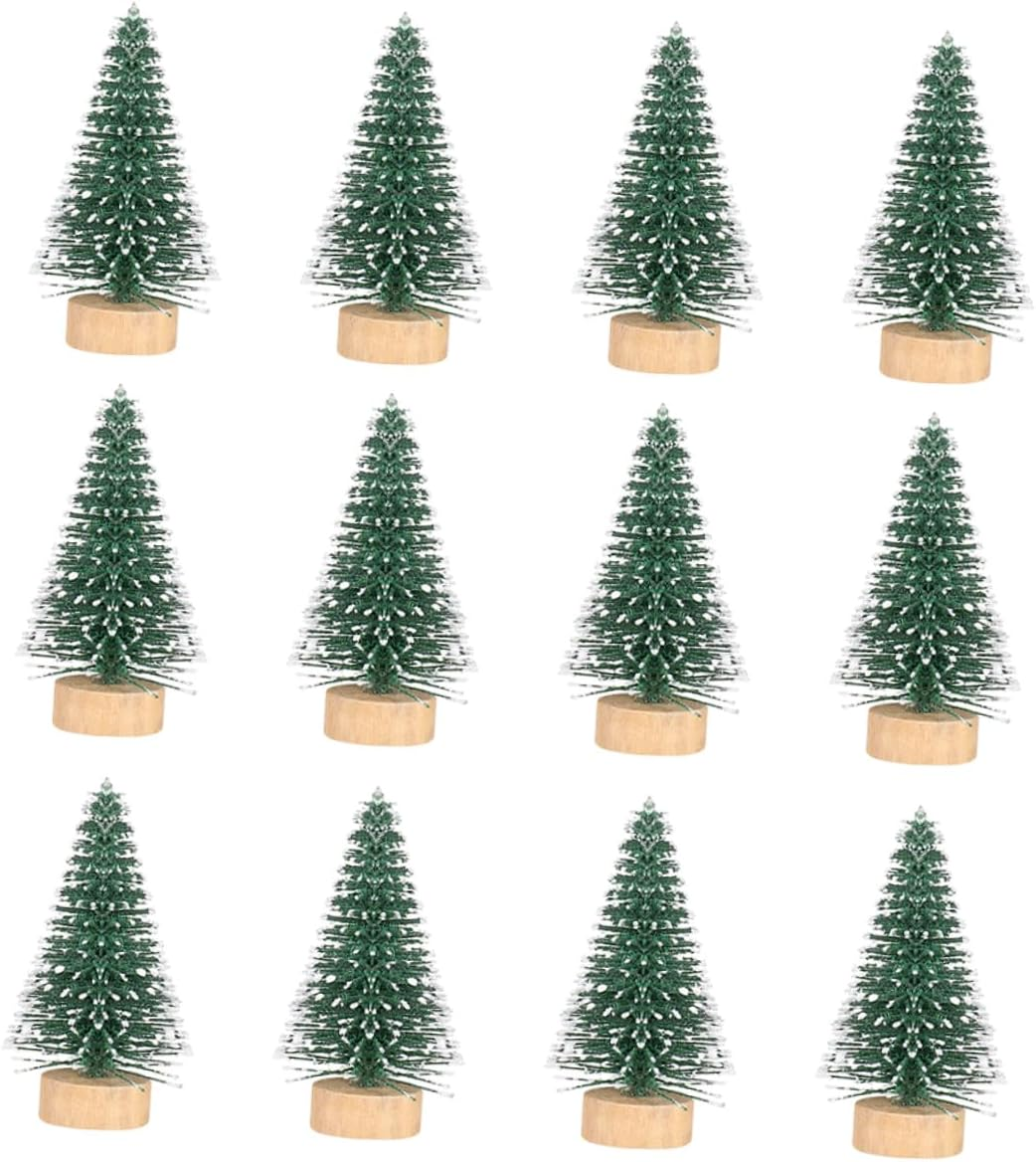 12Pcs Mini Christmas Tree Ornaments Cedar Tree Decor Wooden Base Desktop Display Adorn for Christmas Decorations Table image number 5