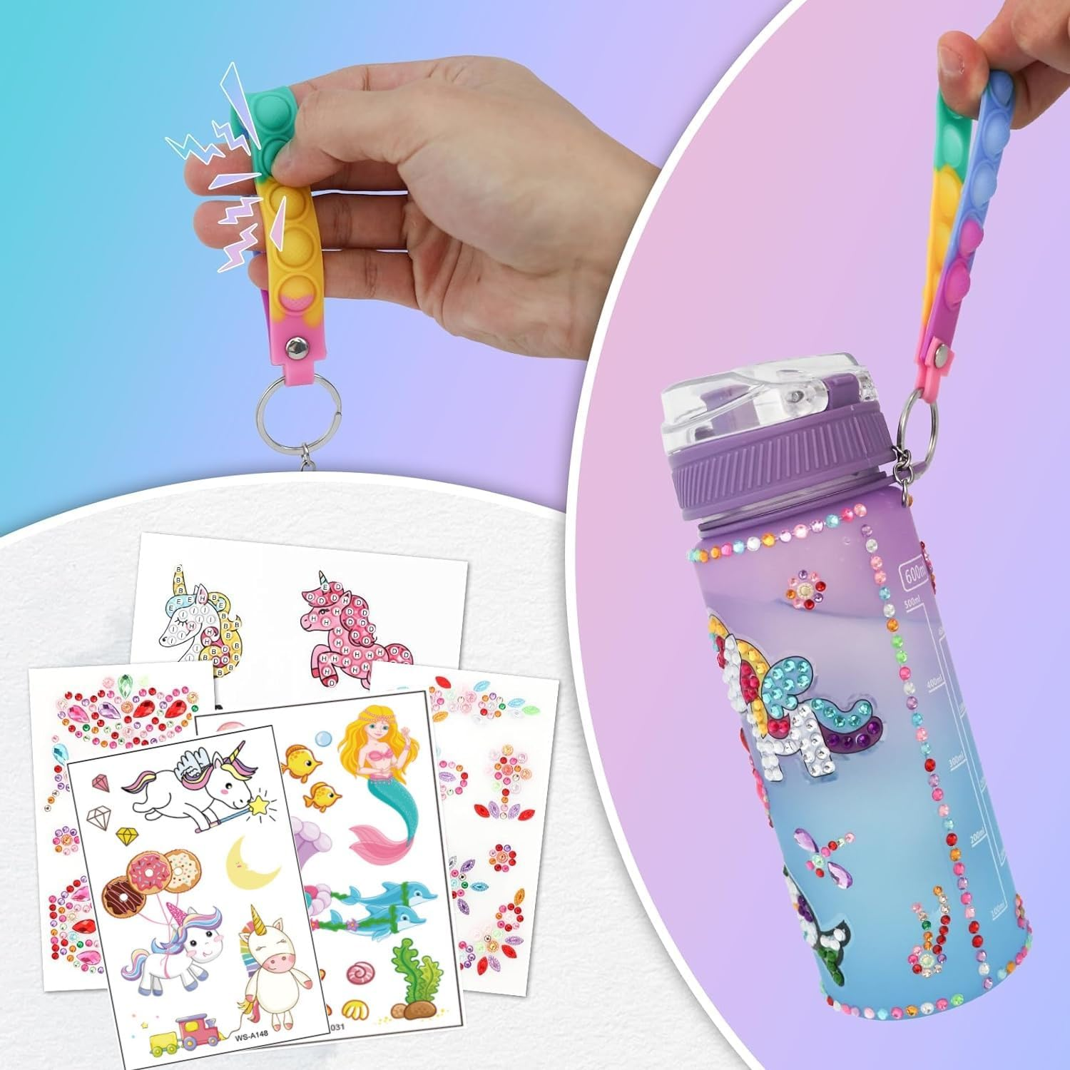 Decorate Your Own Water Bottle Kits with Stickers,Diamond, Mermaid DIY Gem Diamond Painting Crafts, Fun Arts and Crafts, Best Birthday School Gift 4 6 8 10 12 Year Old Girls image number 5