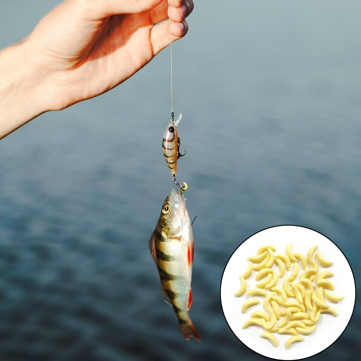 Mini Soft Worm Lures, 50 PCS Small Realistic Fishing Lures for Saltwater, Freshwater, Prank Props (Yellow, 2Cm/0.78In) image number 4