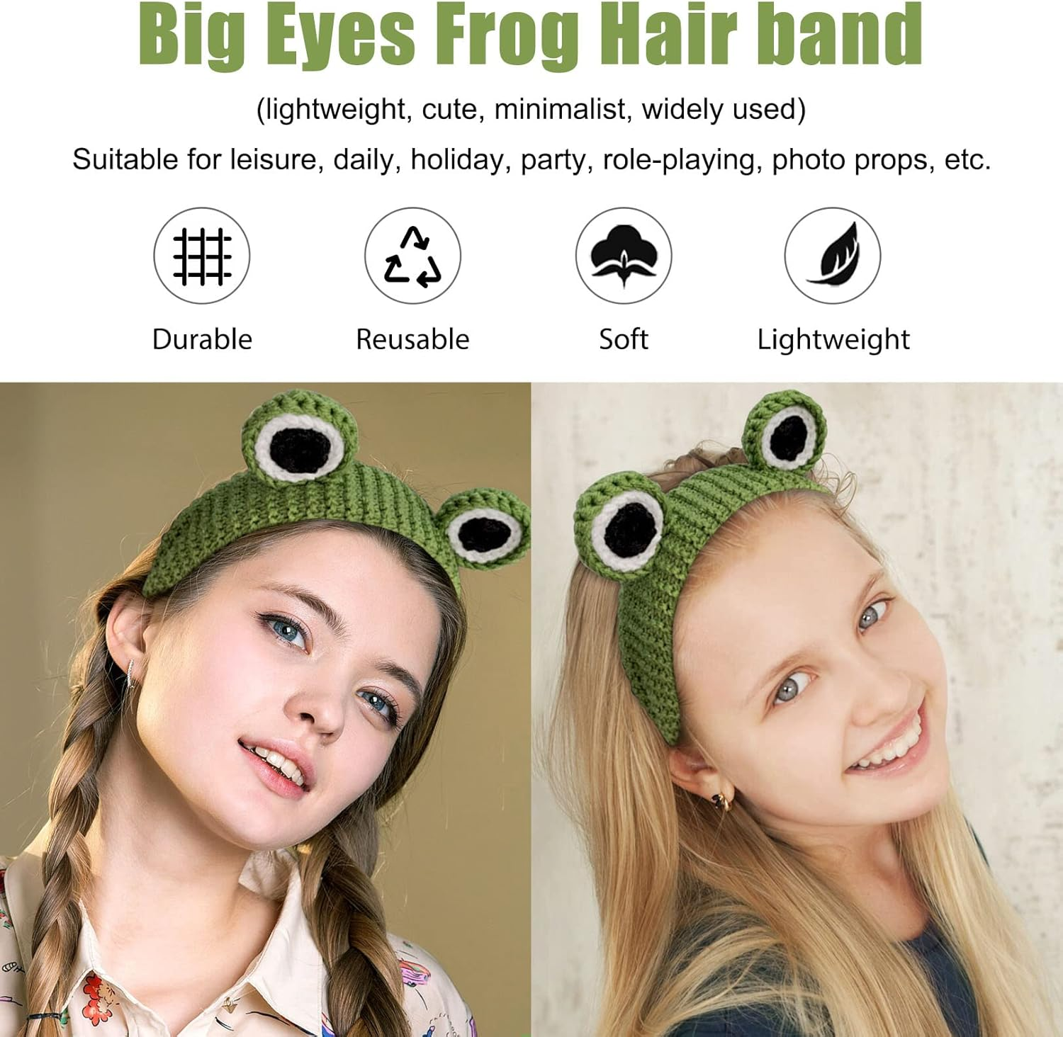 AEGYPIUS Frog Headband Adult, 4.72 Inches Green Frog Eyes Headband Kawaii Head Band Eye Accessories for Women for Facial Beauty Routine
