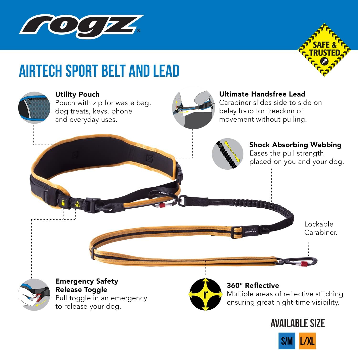 Rogz Airtech Sport Dog Belt and Lead, Rock Red, Small/Medium image number 2