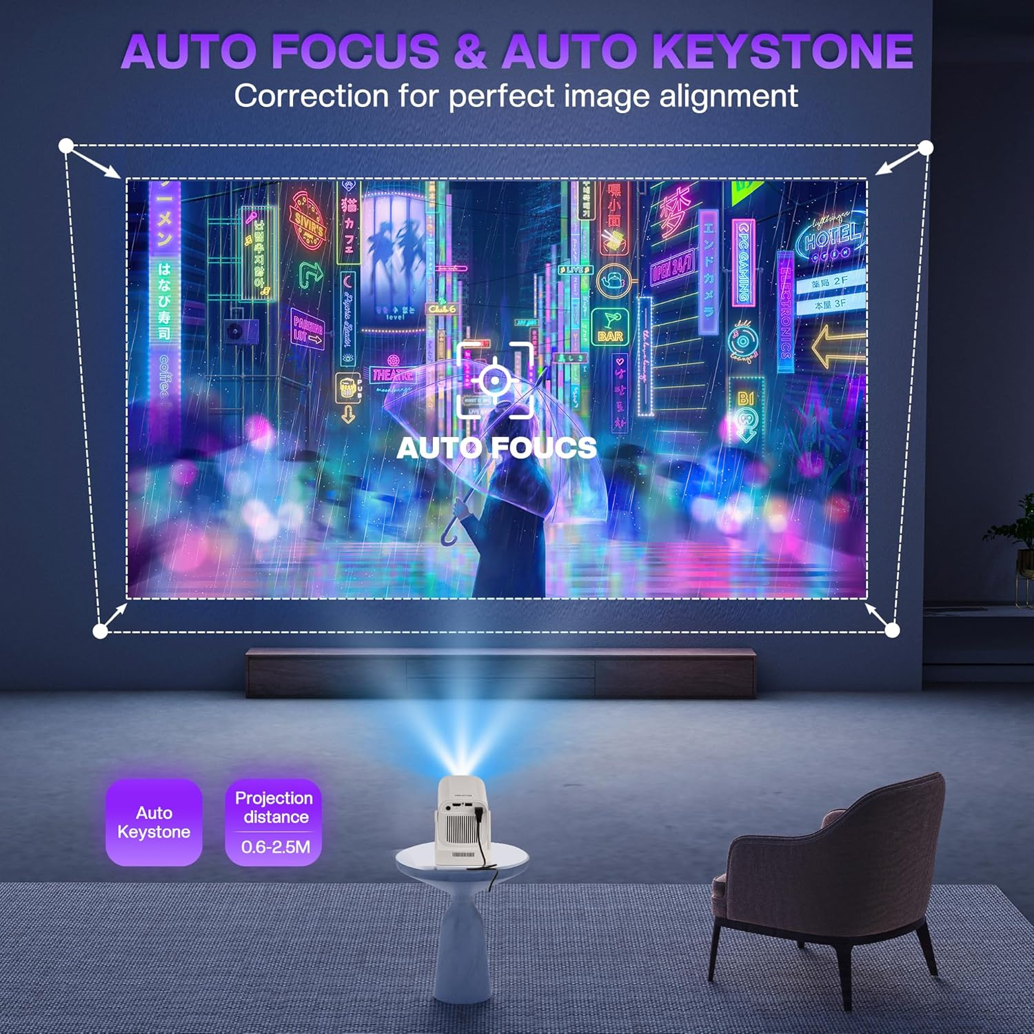 Advwin Mini Projector 4K Support, Full HD 1080P Portable Video Projector, with Dual Band Wifi 6 BT5.4, 200 ANSI, 270&deg; Rotatable, Auto Focus & Keystone, 130" Movie Projector for Phone/Windows/Hdmi image number 5