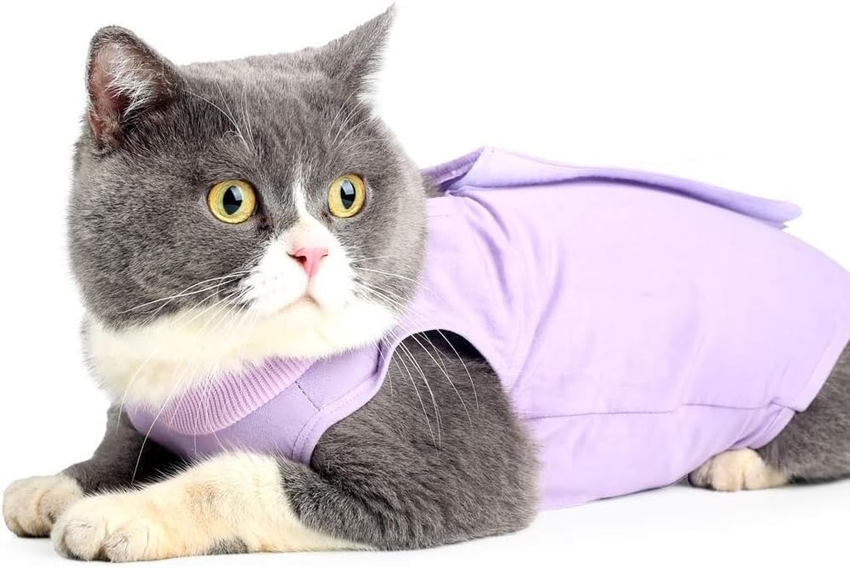 Cat Wound Surgery Recovery Suit for Abdominal Wounds or Skin Diseases, after Surgery Wear, Pajama Suit (Purple, S) image number 6
