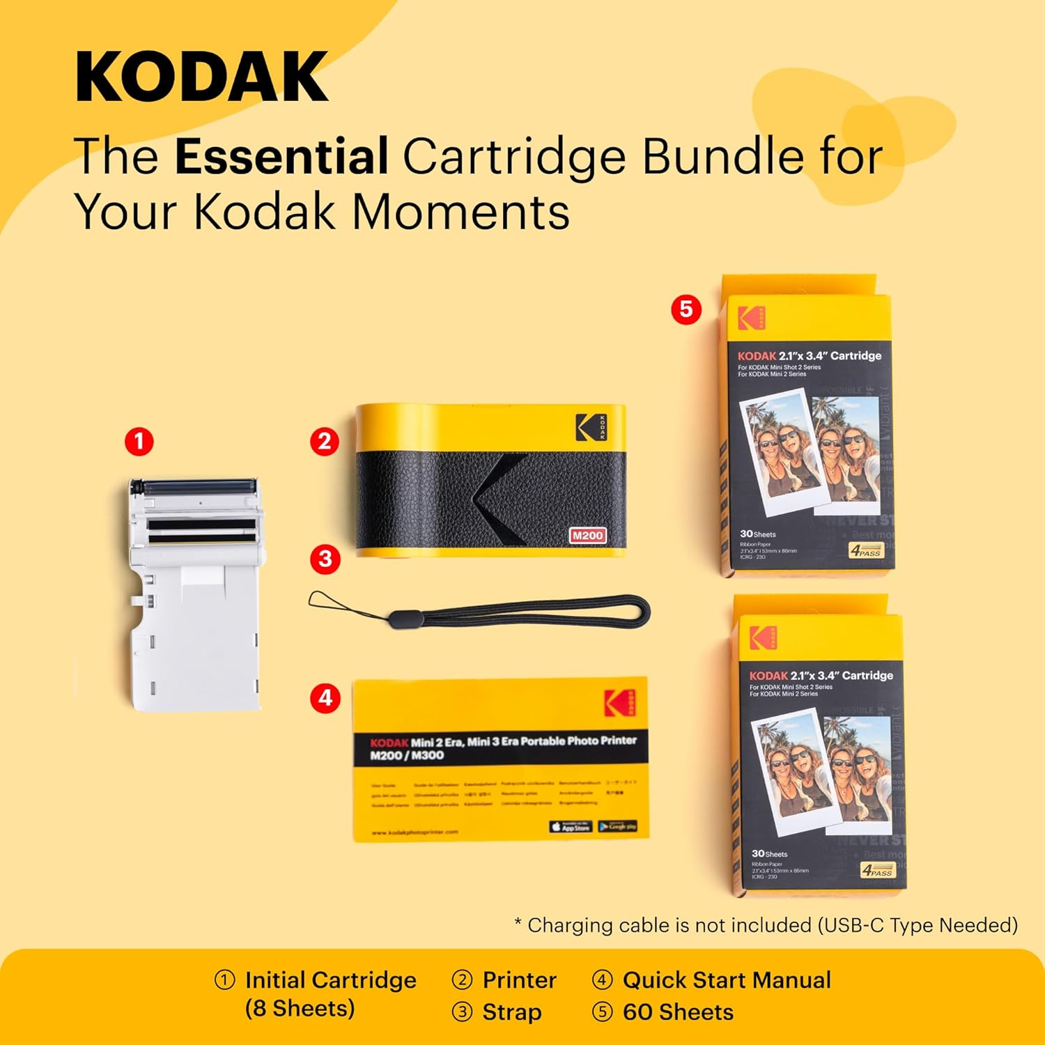 KODAK Mini 2 ERA 4PASS Mobile Photo Printer (5.3 X 8.6 Cm) (Yellow, Photo Printer + Package of 68 Sheets)