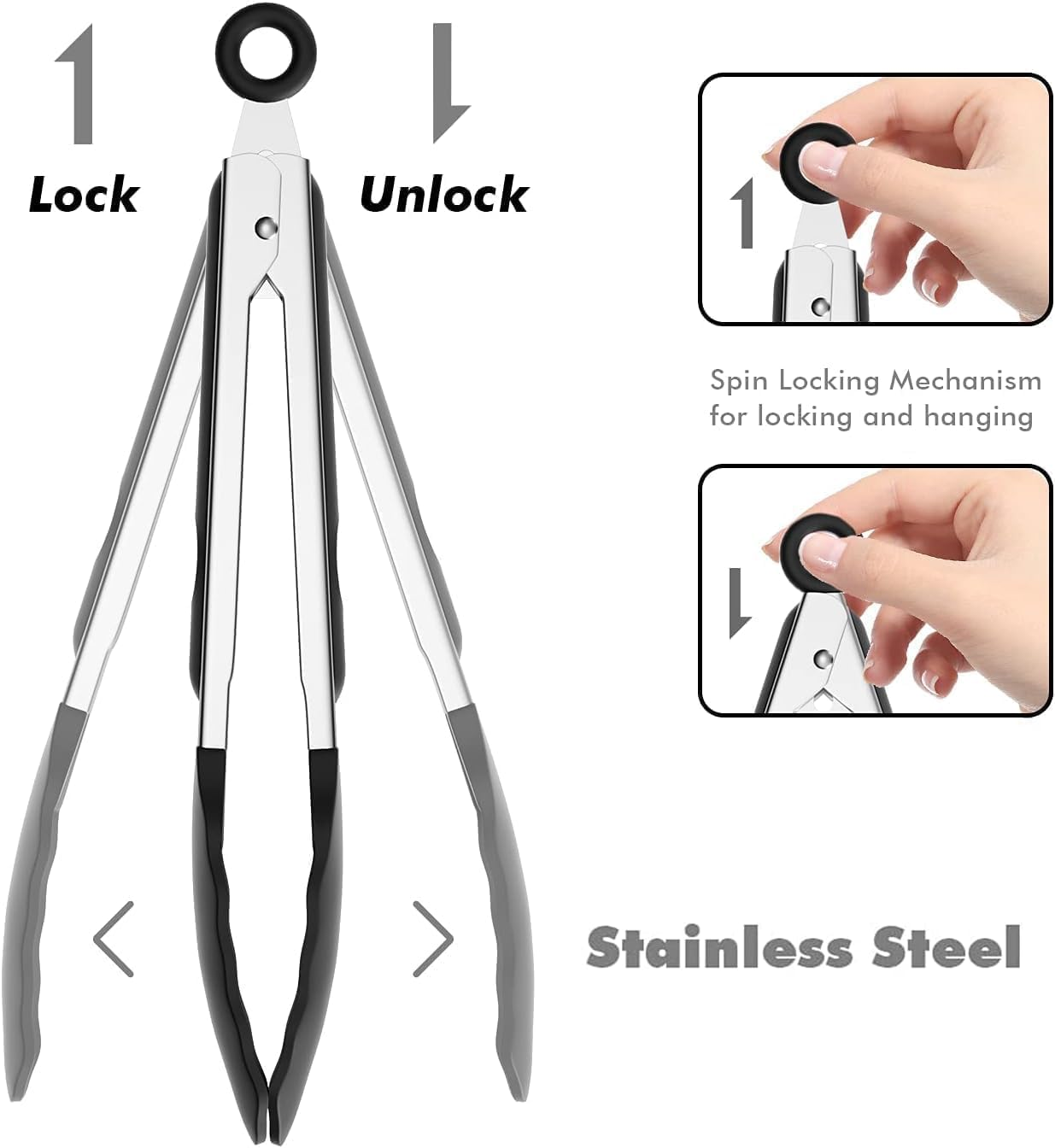 Set of 2 Cooking Tongs,600&ordm;f High Heat-Resistant,Kitchen Utensils,Cooking Utensils for Grill,Salad,Bbq,Frying,Baking,Serving 9/12 Inches image number 1