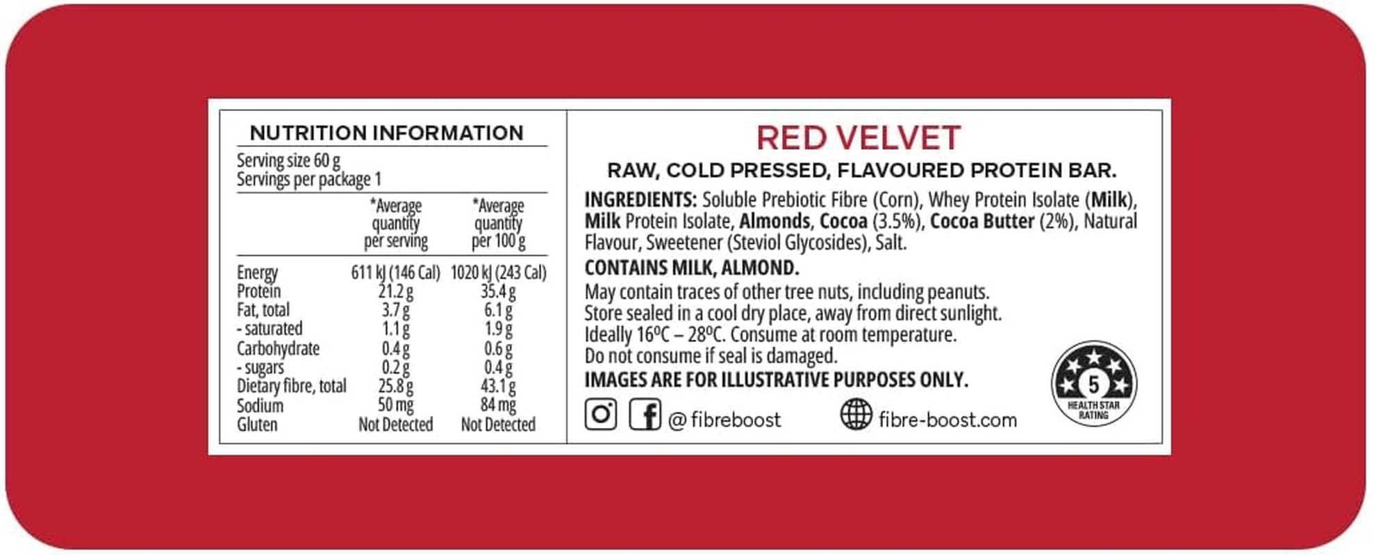 Fibre Boost Cold Pressed Red Velvet Flavoured Protein Bar image number 1