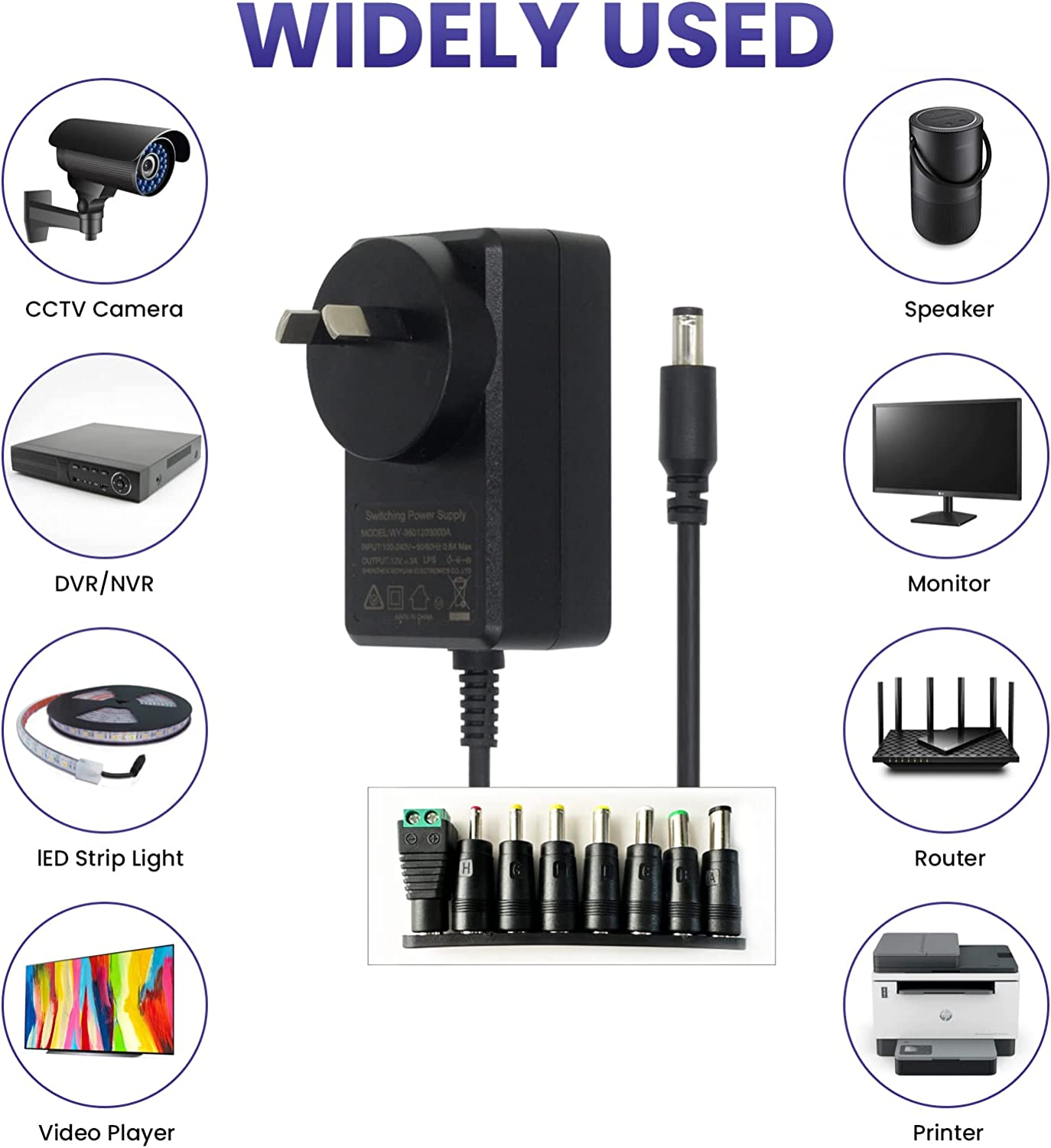 AC to DC 12V 3A Power Supply Adapter for CCTV Camera DVR NVR, Router, Network Switch, LED Strip,Speaker, TV Box, Light Electronic Organ and Other Household Electronics Plug 5.5Mm X 2.1Mm image number 3