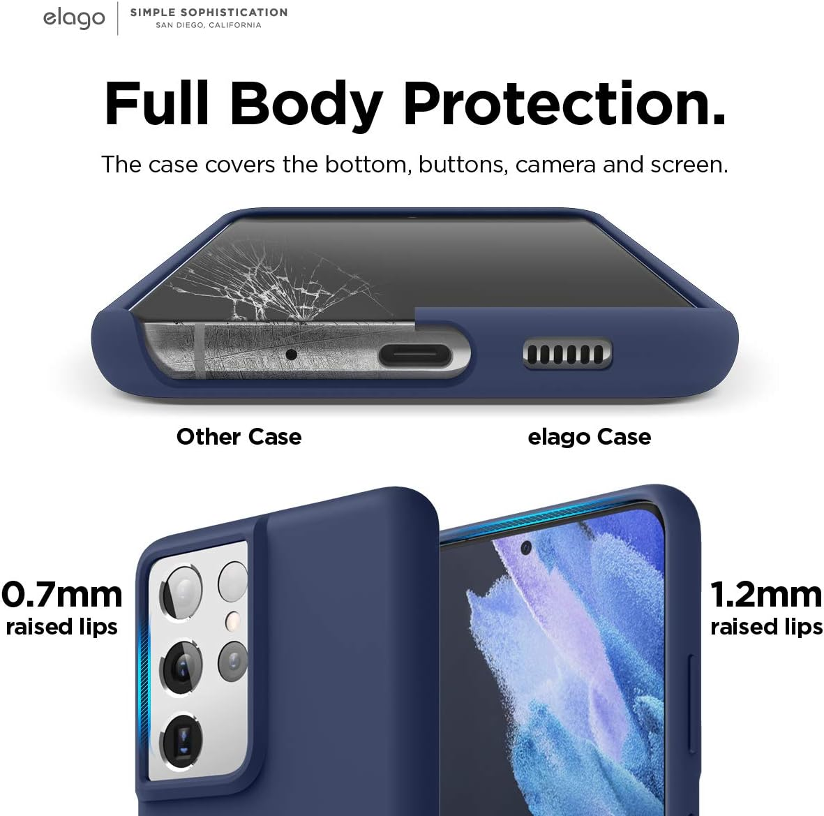 Elago Silicone Case Compatible with Galaxy S21 Ultra Case Cover - Premium Liquid Silicone, Raised Lip (Screen & Camera Protection), 3 Layer Structure, Full Body Protection (Jean Indigo) image number 3