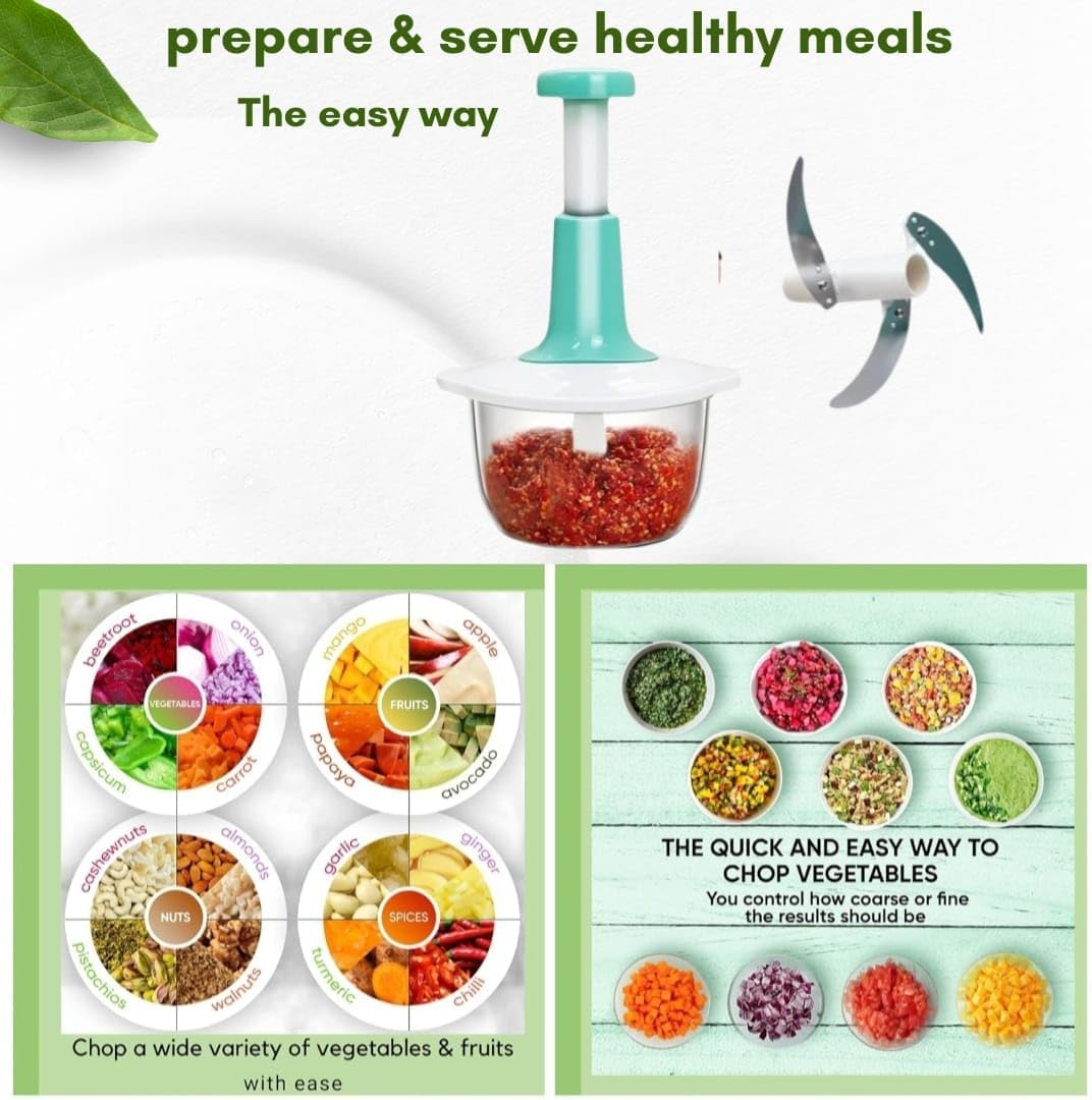 Manual Food Chopper &ndash; 1.5L Hand-Powered Vegetable Cutter with Stainless Steel Blades &ndash; Compact Food Processor for Vegetables, Fruits, and Nuts image number 1