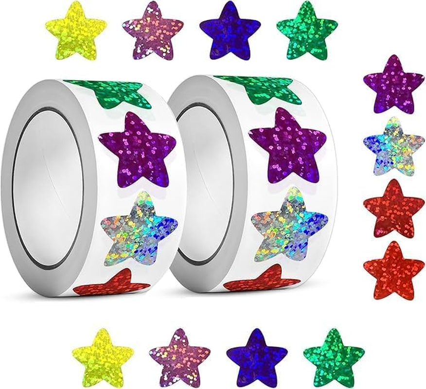 1000PCS Multicolor Star Stickers, Sparkly Foil Small Star Stickers, Motivational Stickers 1" Diameter for Kids Reward, Arts and Crafts and Homeschool Teacher Supplies Planner and School Classroom