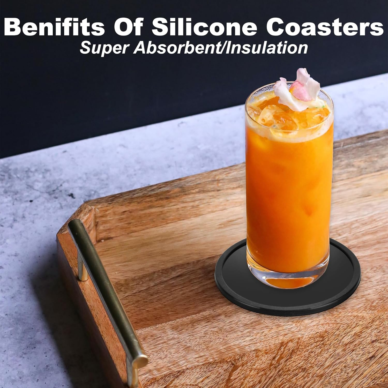 3 Pcs Silicone Coasters for Drinks, Black round Mugs Coasters Pads Mats, Protect Furniture from Scratch & Water Marks, Non Slip, for Coffee Beer Glass Home Bar - 12 Black Coasters image number 3