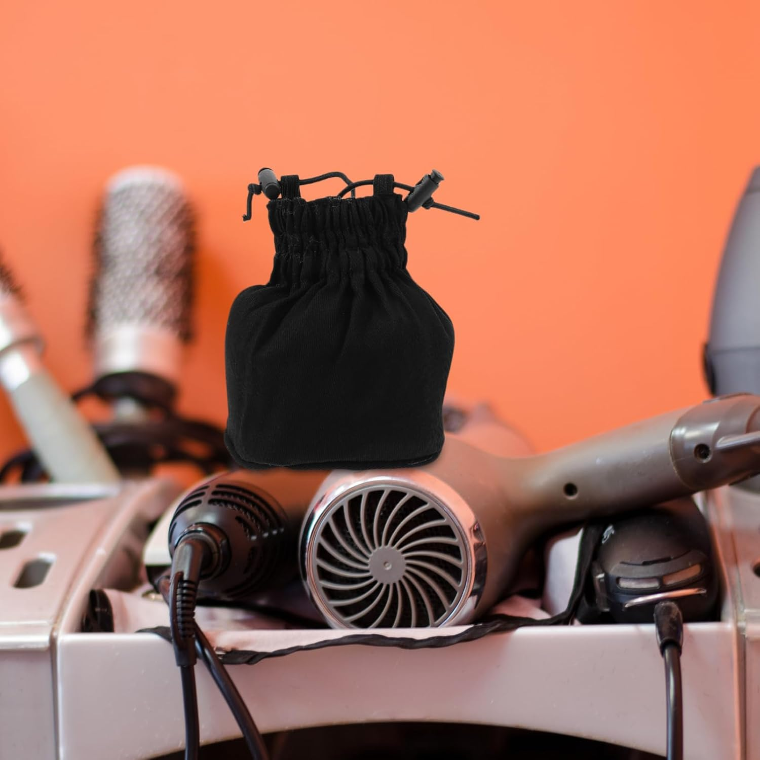 Universal Foldable Hair Dryer Organizer Case with Mesh Diffuser Cover Silver Canvas Hair Blower Sleeve Wet and Dry Use image number 5