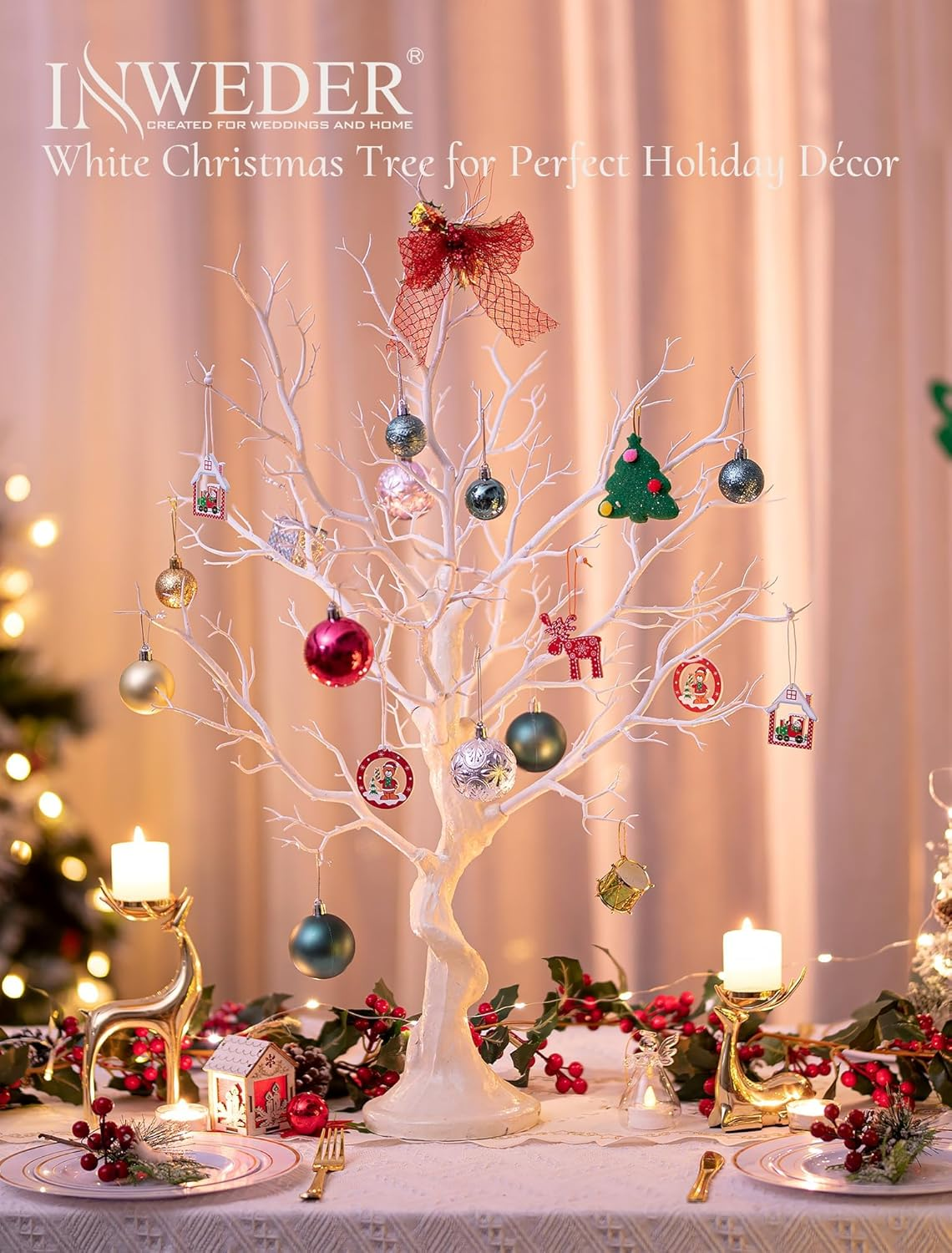 White Artificial Tree Branch Tree - 80 Cm High Christmas Tree for Table Decoration Tree Display Large Easter Tree Wishing Tree for Wedding Halloween Birthday Christmas Home Decoration