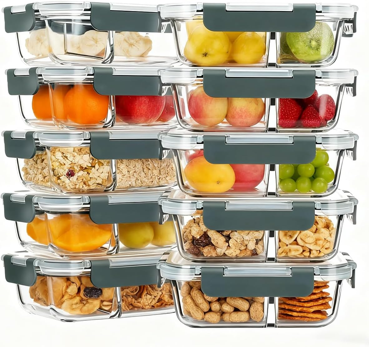 Glass Food Storage Containers,Glass Containers 10 Pack Pieces with Partitions(10 Containers & 10 Lids),Sealed Glass Meal Prep Containers 640 Ml,For Refrigerator, Microwave, Dishwasher image number 3
