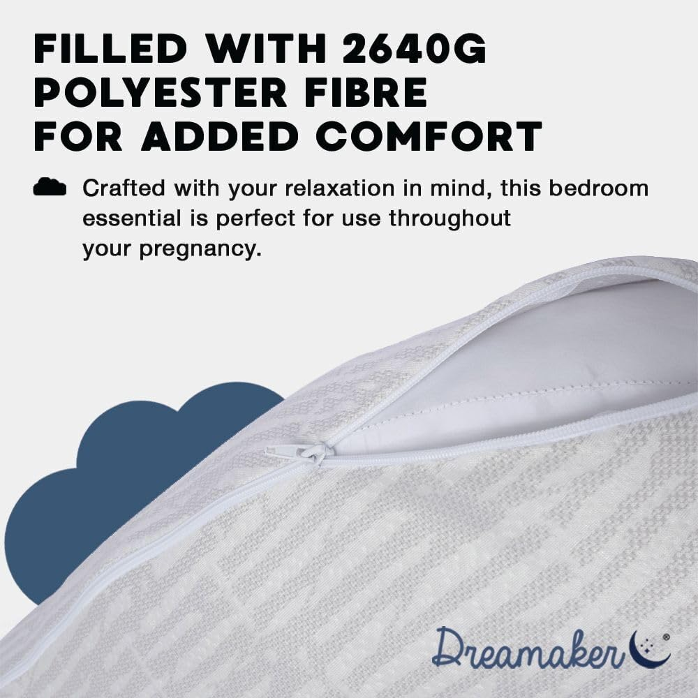 Dreamaker Bedding Maternity Pregnancy Nursing Pillow with Zippered Bamboo Washable Removable Cover C Shaped Natural Contour Full Body Hypo Allergenic anti Bacterial Support for Back HIPS Legs Belly image number 5