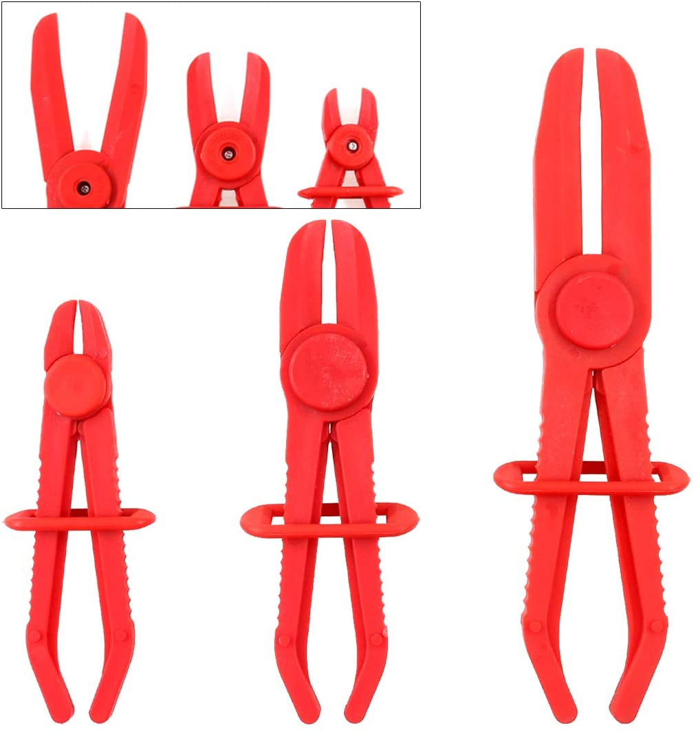 Swpeet 3Pcs Red Line Clamps Flexible Hose Clamps Pliers Kit, Hose Pinch off Pliers Set Line Clamps for Brake, Fuel, Coolant Hoses, Most Flexible 15Mm, 20Mm and 25Mm Hoses