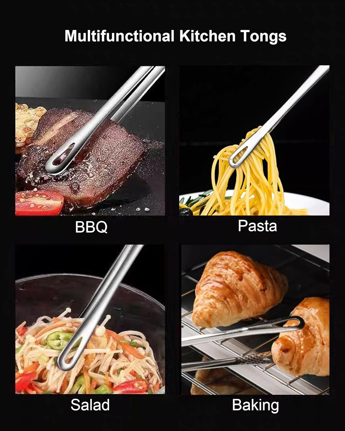 2 Pcs 11 Inches Korean BBQ Tongs Stainless Steel Grill Tongs Cooking Tweezers Japanese Barbecue Tong for Kitchen Cooking Salads Pasta Buffet Food Serving image number 2