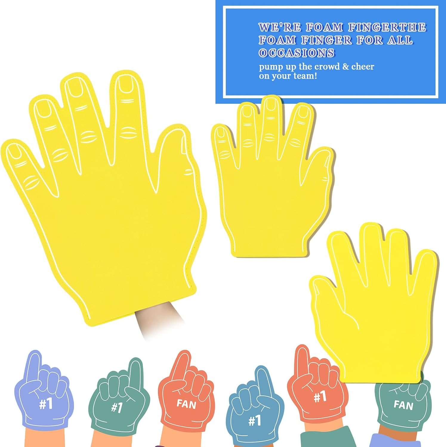 Sotiff 3 Pcs 16 Inches Giant Foam Hand High Five Foam Finger Cheerleading Foam Fan Finger Foam Hand Pompom for Sports Events Games Celebration image number 1