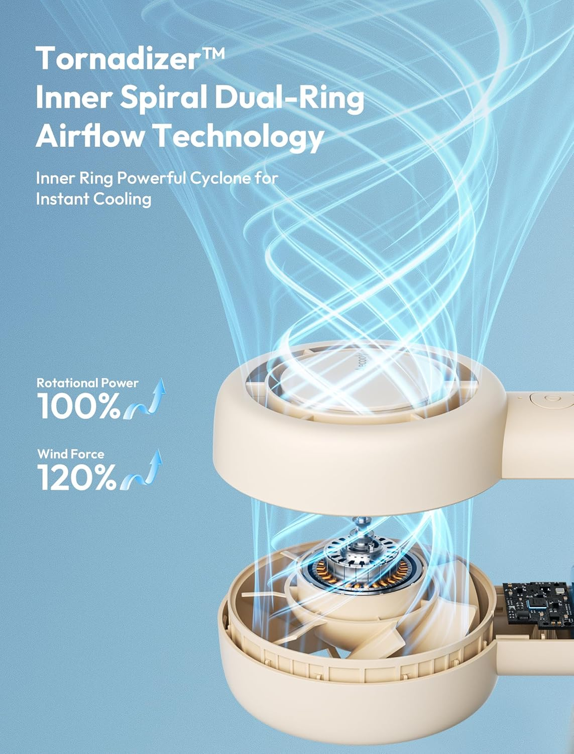 Aecooly Portable Handheld Turbo Fan [24H Max Cooling Time], 4500 Mah 5 Speeds USB Rechargeable Mini Personal Battery Operated Small Pocket Cooling Fan, Travel Essentials, Gifts for Women, Lash - Beige image number 6