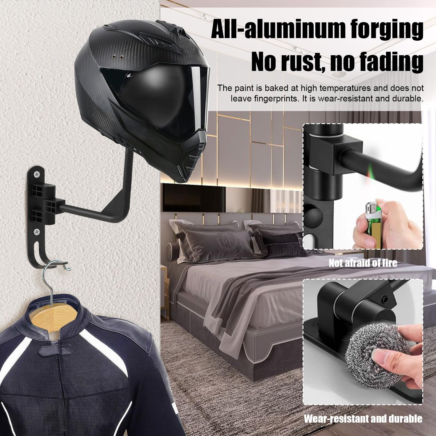 180&deg; Motorcycle Helmet Rack, Helmet Storage Hook, Rotatable, Metal Wall Mount. Helmet Holder Bike, Suitable for Motorcycle Bicycle Helmets, Hats, Baseball, Football Helmets image number 1