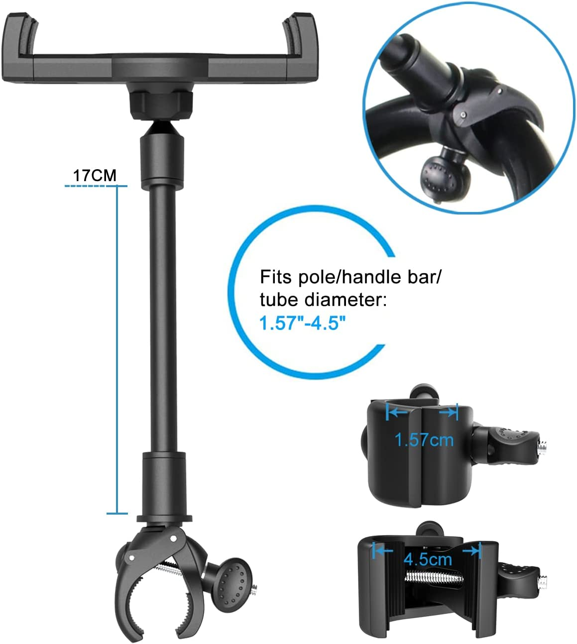 Gooseneck Spin Bike Tablet Mount, Charchendo Exercise Bikes Treadmill Tablet Holder, Indoor Bicycle Elliptical Handlebar Stand for Ipad Pro/Air/Mini, Galaxy Tabs, More 4-11" Cell Phone and Tablets