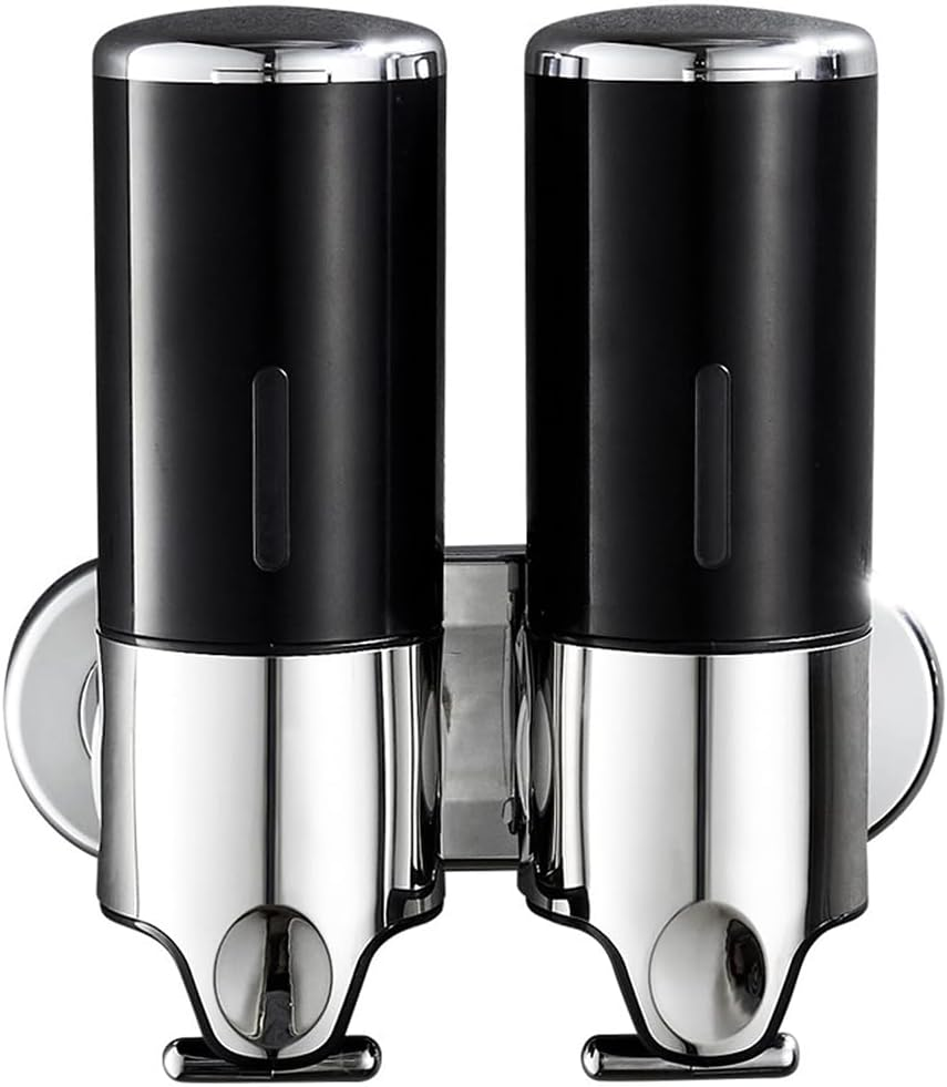 Wall Mounted Bathroom Shower Pump Dispenser, 2 Chamber Dispenser and Organizer-Holds Shampoo Soap Conditioner Shower Gel for Bathroom Kitchen Hotel (Black 2 Chamber) image number 3