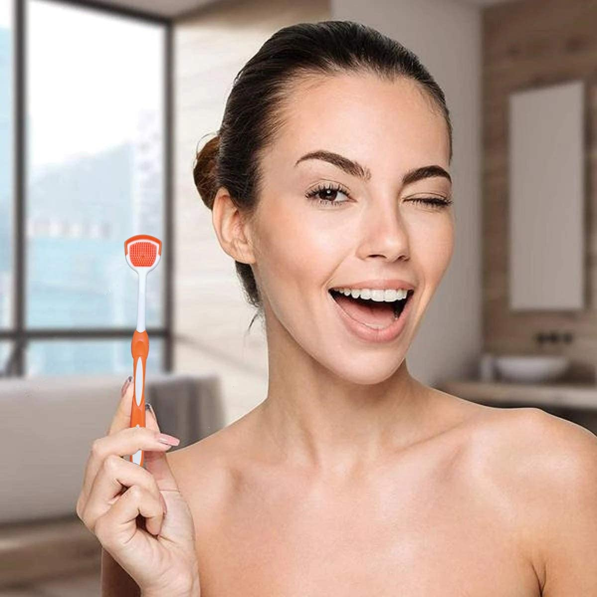 Tongue Brush, Tongue Scraper, Tongue Cleaner Helps Fight Bad Breath, 3 Tongue Scrapers, 3 Pack (Blue & Orange & Red) - Black  Blue  Green image number 7