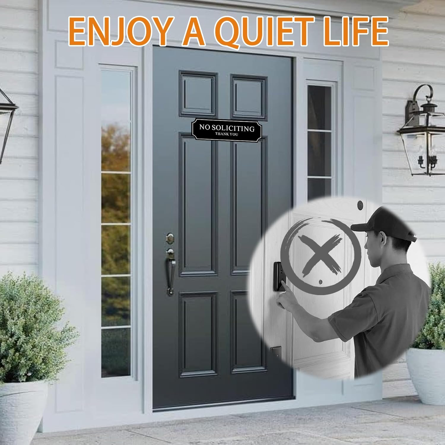 No Soliciting Sign for House Door, Self-Adhesive No Soliciting Sign for Front Door, 8 X 2.48 Inch No Soliciting Sticker for Yard, Apartments, and Office (1Pcs, White Letters) image number 6