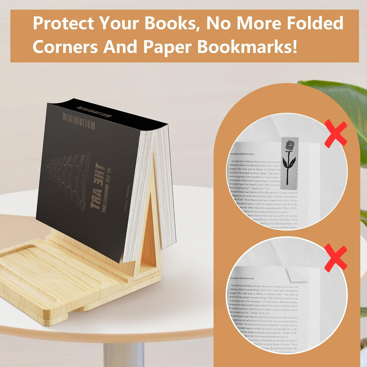 Triangle Book Holder Stand, Wooden Book Nook Reading Valet, Book Rest with Cup, Glasses & Pen Holder, YITOBA Book Display Stand for Reading in Bed, Coffee and Book Lovers (Yellow) image number 1