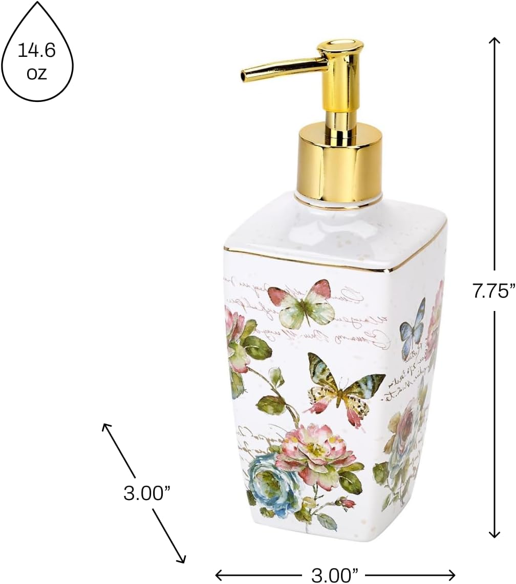 Avanti Linens - Lotion Pump/Soap Dispenser, Ceramic Countertop Accessories, Artistic Home Decor (Butterfly Garden Collection) image number 3