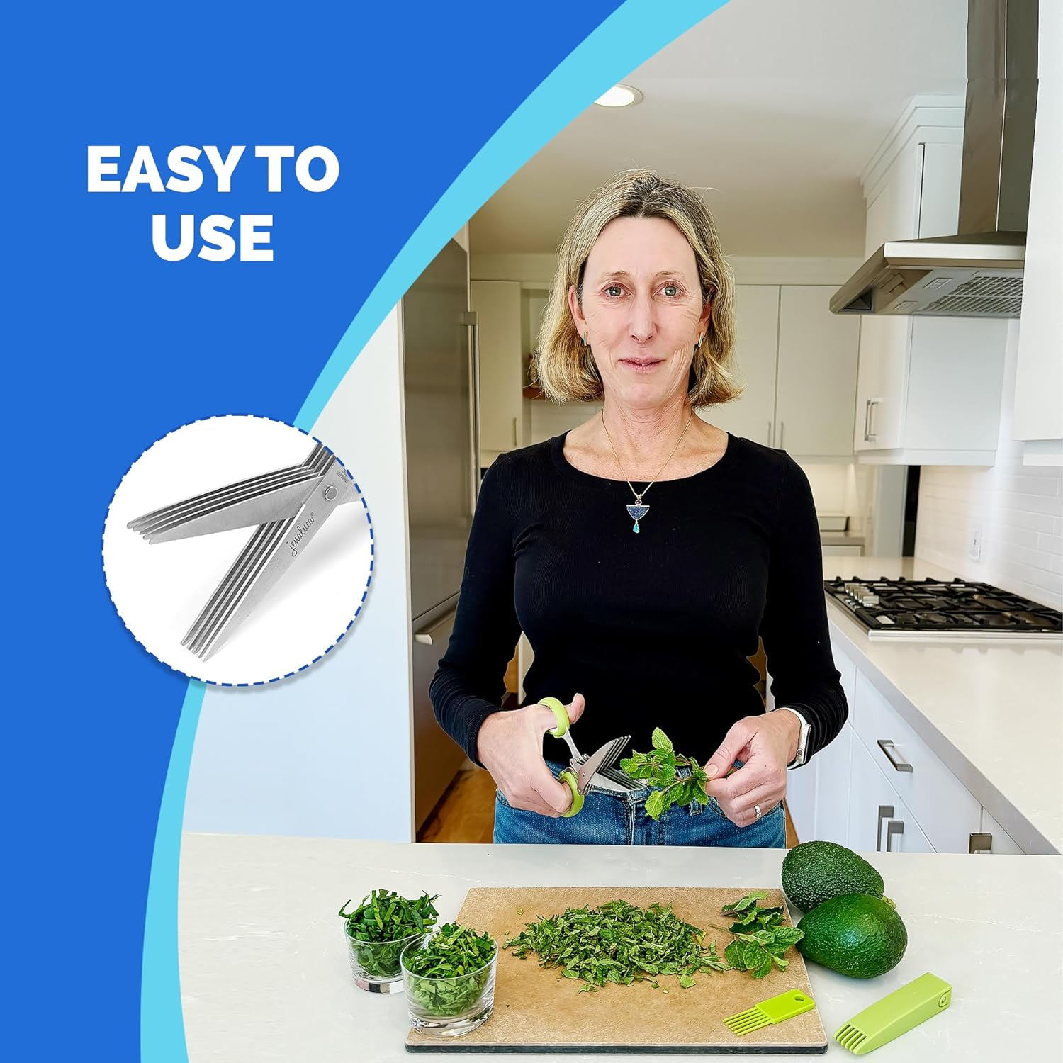 Jenaluca Herb Scissors - Heavy Duty 5 Blade Kitchen Shears with Safety Cover image number 4