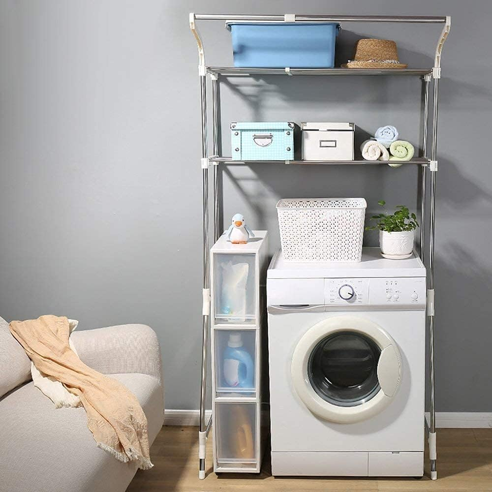 Baoyouni Bathroom Storage Shelf over Toilet Space Saver Washing Machine Standing Organizer 2-Tier (24.41~39.76 * 18.90 * 68.11In) image number 5