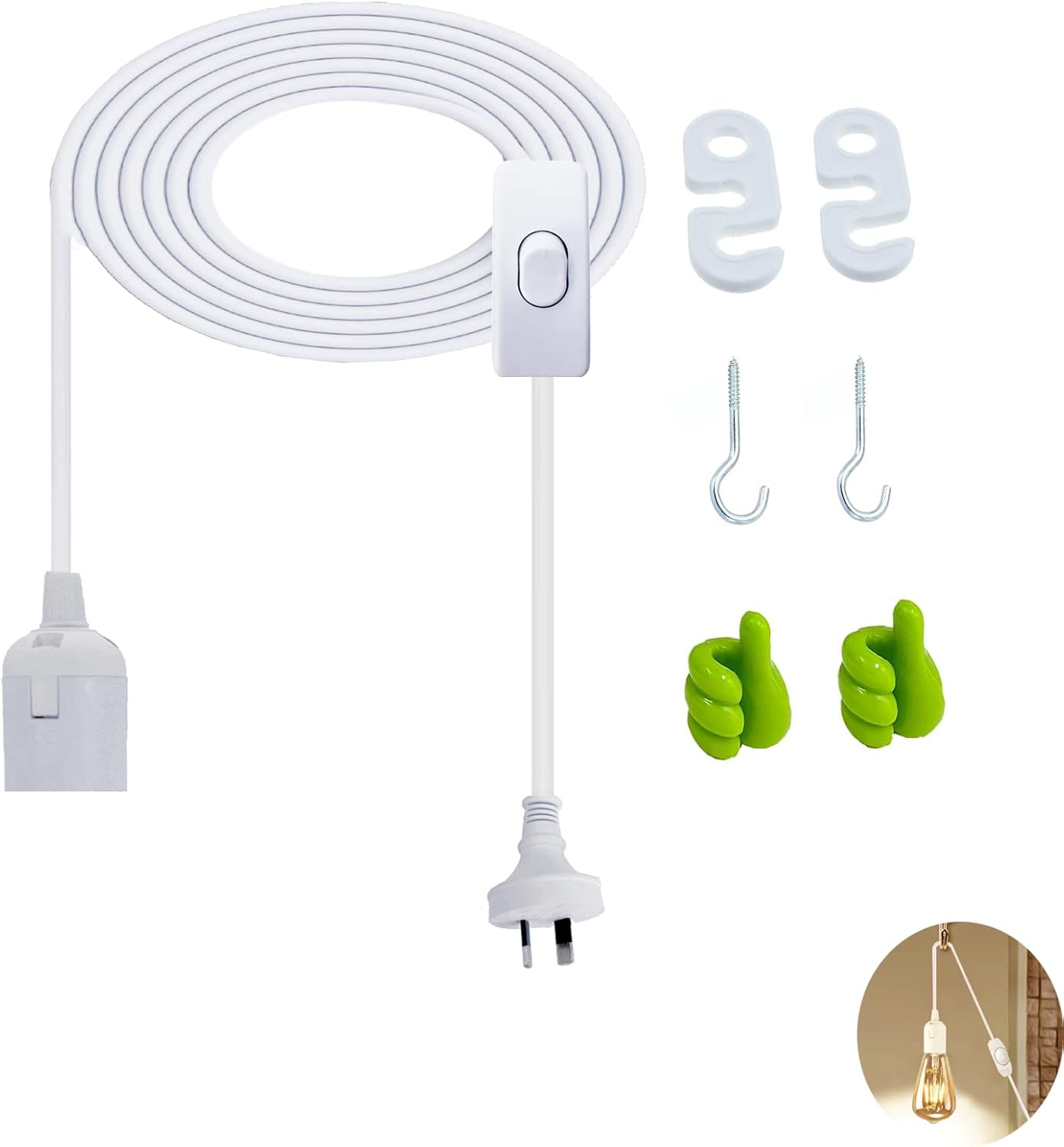 E27 LED Light Bulb Base 3M Extension Cable Cord with On/Off Switch, E26 Lamp Holder Socket AC AU Power Plug, Lights Lamp Bulb Cord for Bedroom Kitchen Plant Growth DIY Hanging Lanterns Pendant Light image number 5