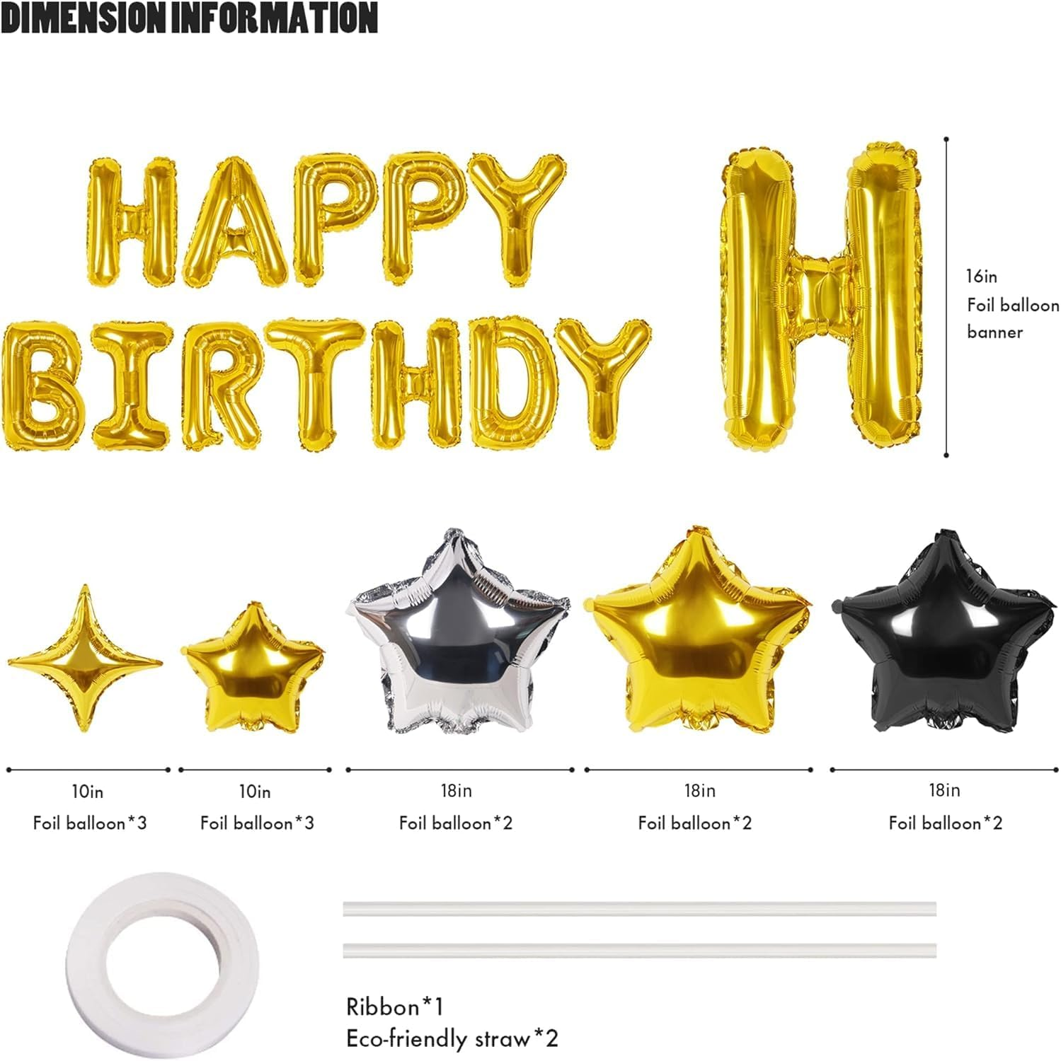 Happy Birthday Balloons Banner, 16 Inch 3D Mylar Foil Letter Birthday Balloons with 12Pcs Star Balloons Birthday Party Decorations for Kids Boys Men Adults Birthday Party Supplies image number 4