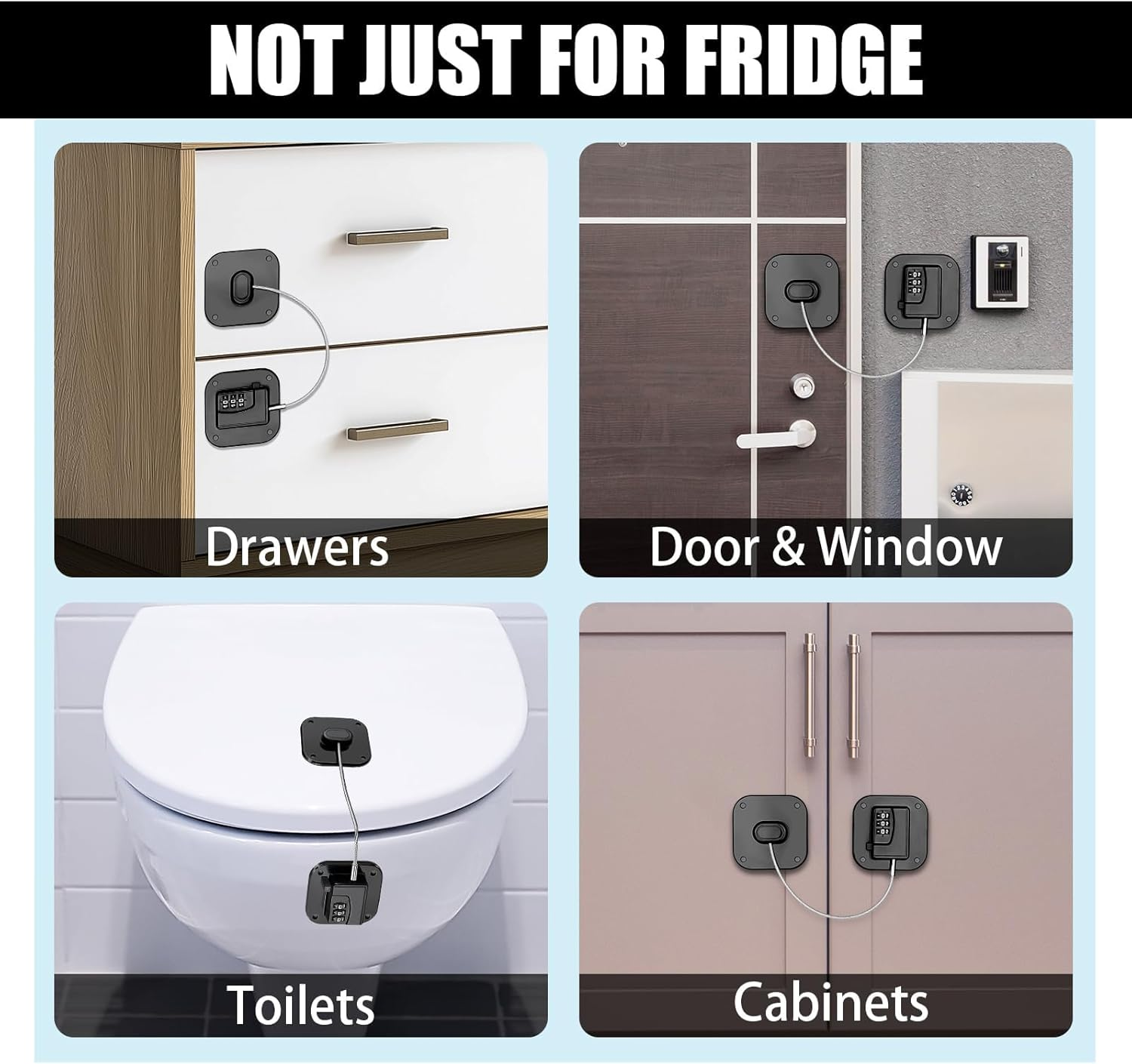 2 Pack Child Safety Cabinet Locks Plastic Fridge Lock for Kids Heavy Duty Refridge Lock Self Adhesive Combination Locks for Cabinets Window Drawers No Drilling No Keys Needed image number 2