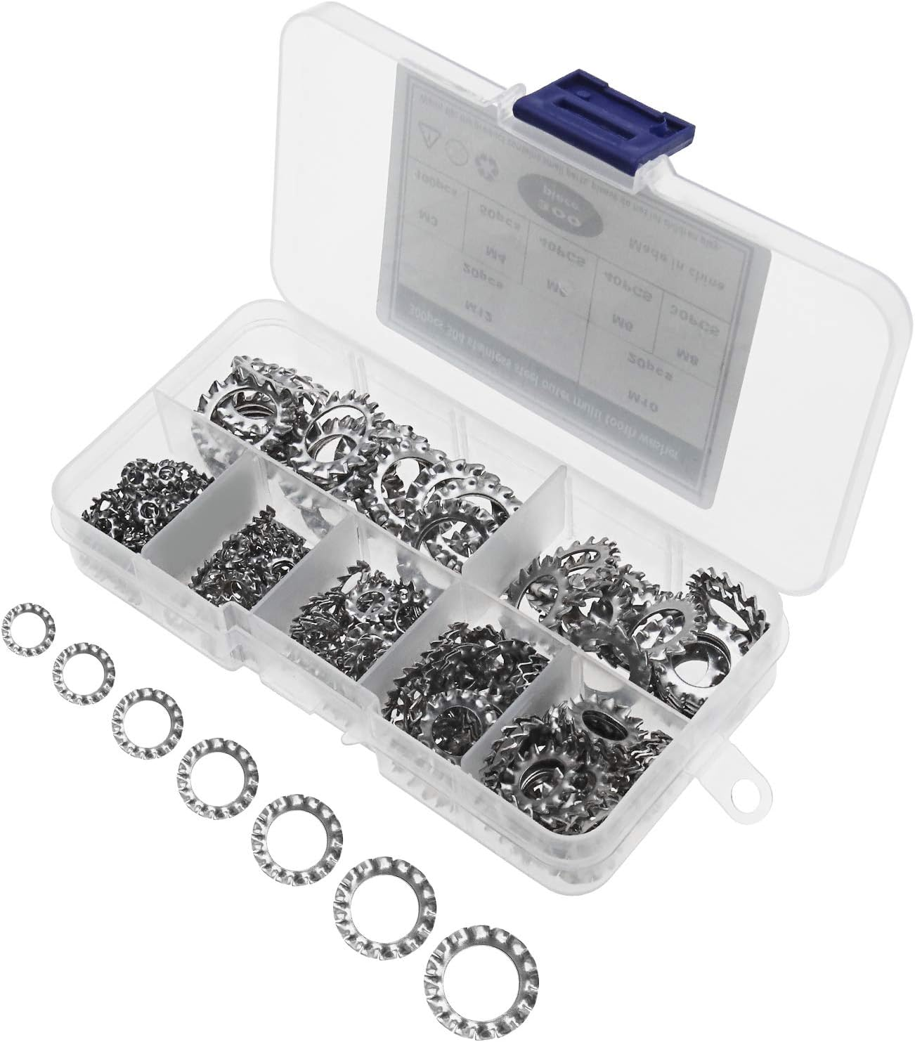 Emsea 300Pcs M3-M12 External Serrated Lock Washers Assortment Set with Storage Box M3 M4 M5 M6 M8 M10 M12 304 Stainless Steel image number 5