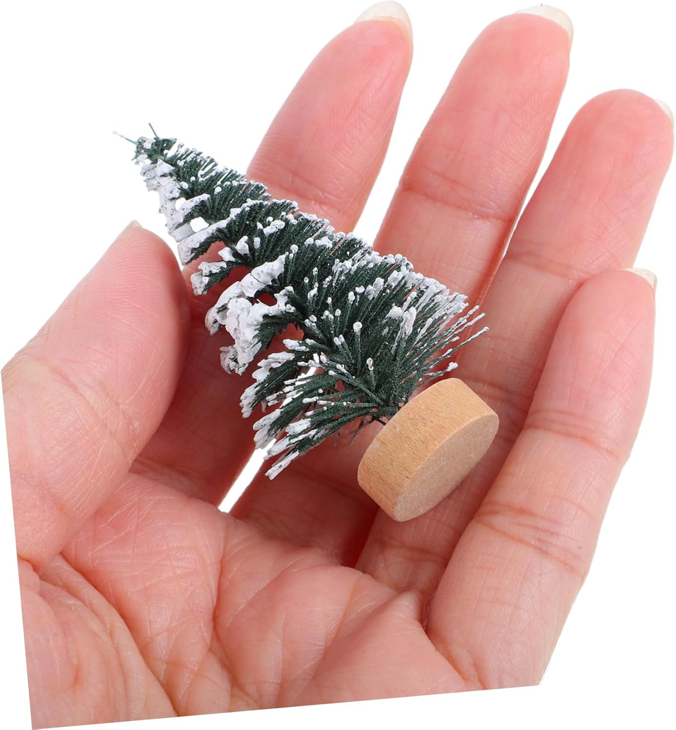 Mini Snow Covered Christmas Tree Ornaments 5Cm Flocked Pine Desktop Xmas Party Decoration 10-Pcs Set for Home and Office Table Display image number 3