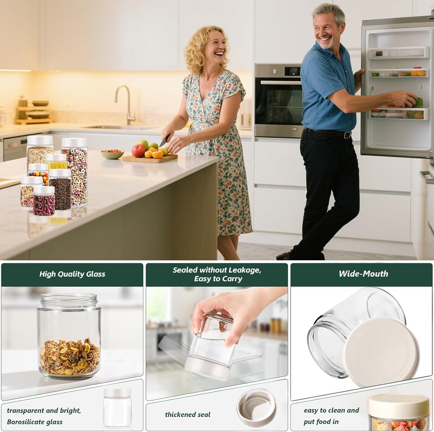 Blissora High Borosilicate Glass Jars with Lids Air Tight, Mason Jars, Overnight Oats Container Jar, Food Storage Containers for Meal Prep Spice Cookie Cereal Sugar Jam Snacks (750Ml, 4 Pack) image number 4