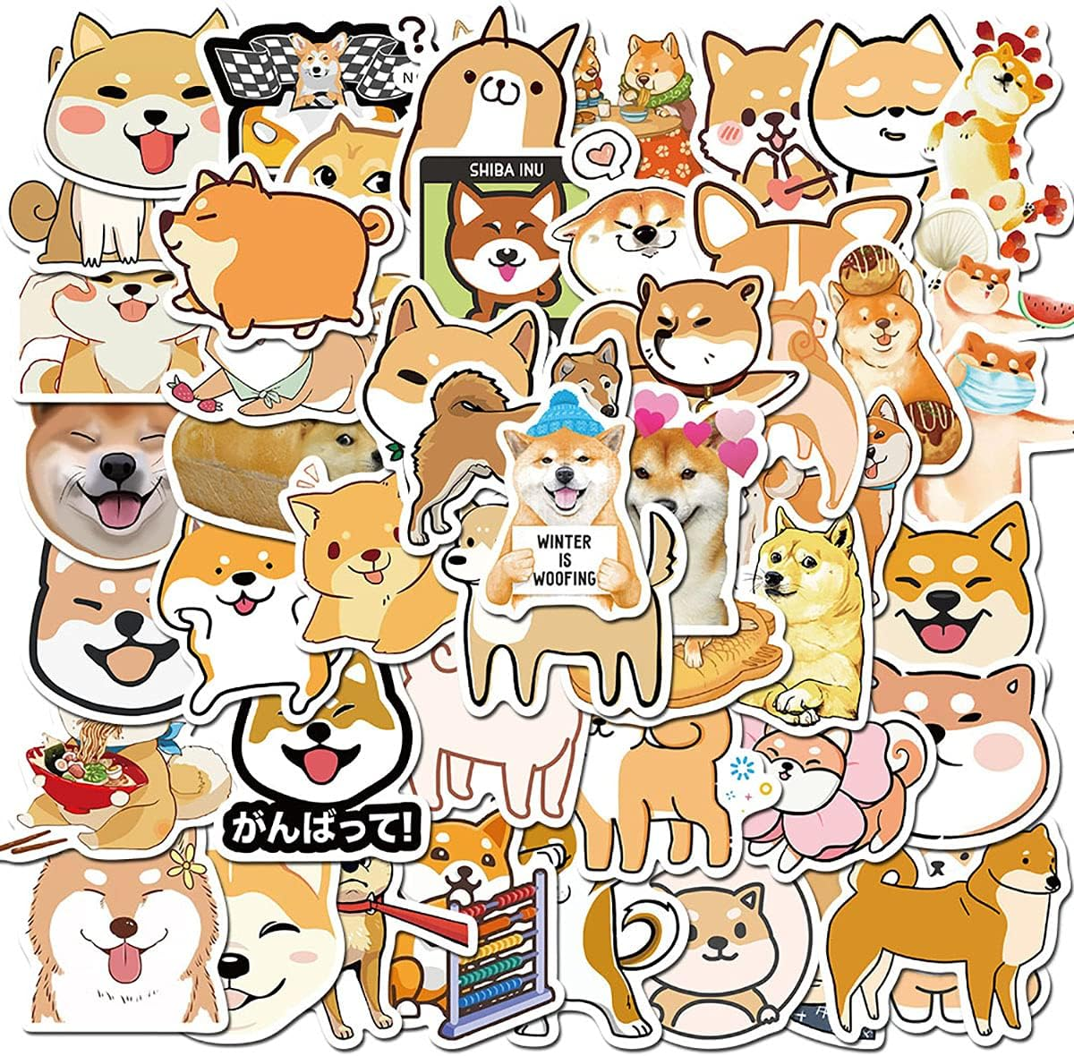 Cute Shiba Inu Stickers, Funny Dogs Animals Stickers for Water Bottles Laptop Computer Phone Suitcase, Pets Stickers for Teens Girls (Shiba Inu Dogs) image number 1