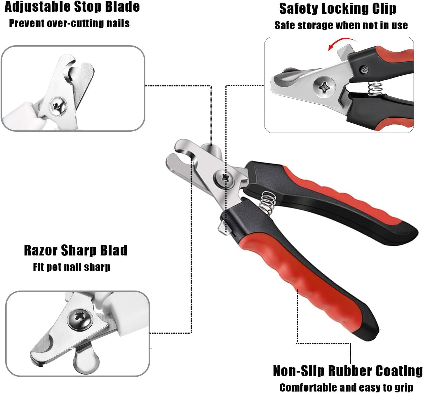 Dog Nail Clippers Trimmer Set, Quick Safety Guard to Avoid Over-Cutting, Stainless Steel Razor Sharp Blades, Sturdy Non-Slip Handles, Storage Case and Nail File, Professional Pet Grooming