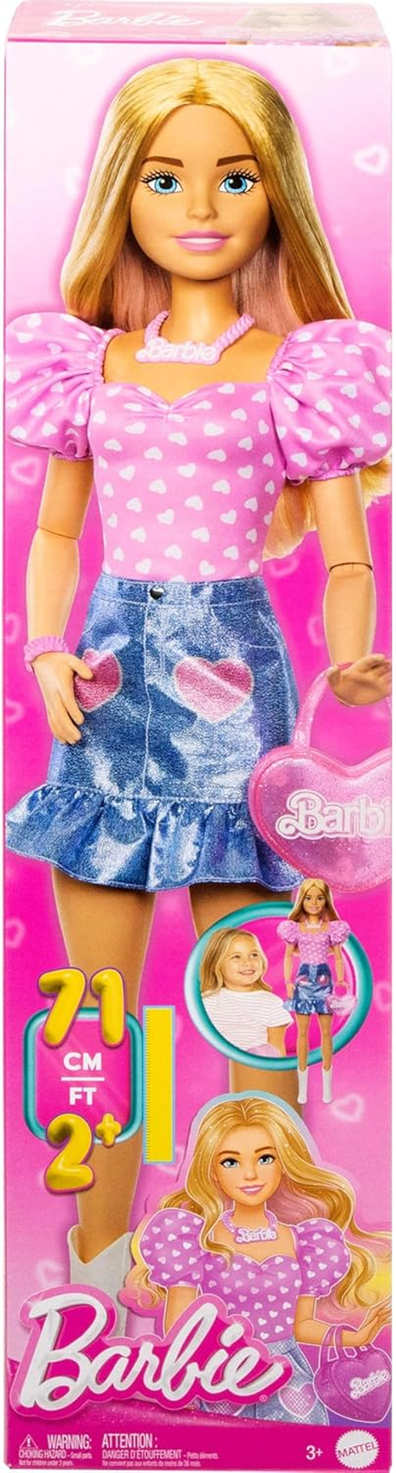 Barbie 28-In Blonde Fashion Doll with Removable Fashions, Pink Top, Denim Skirt, & Cowboy Boots, Necklace and Purse Accessory image number 5