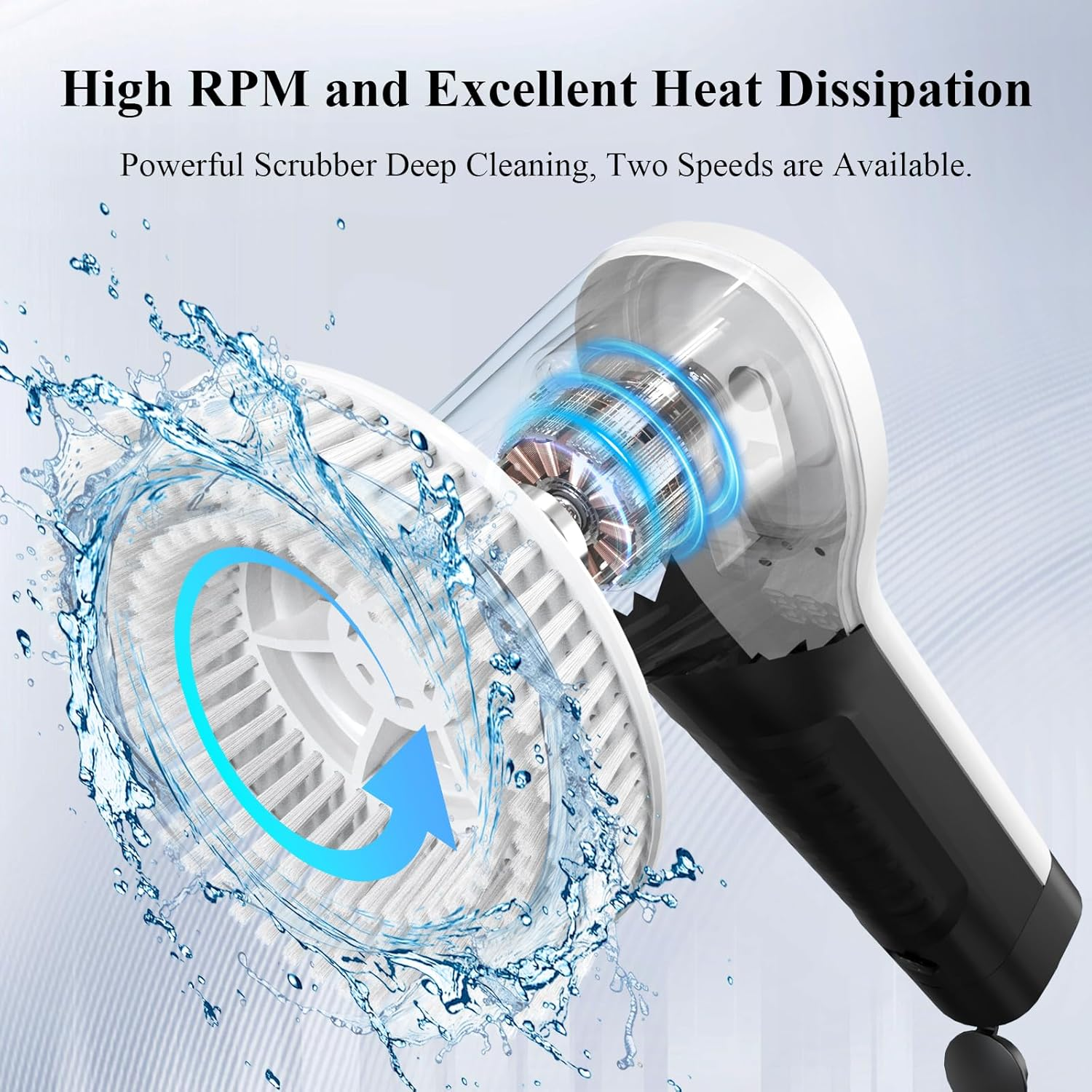 Minthouz Electric Spin Scrubber, Grout Cleaner Brush with 2 Speeds &6 Replaceable Brush Heads,Ip68 Waterproof,Battery Display,Adjustable Extension Handle for Bathroom Kitchen Tile Floor Tub[Black] image number 3