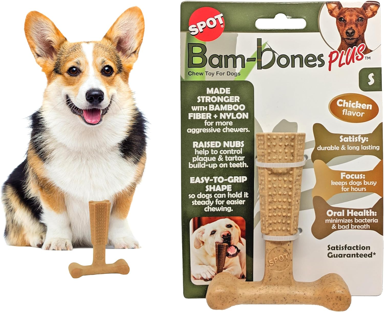 SPOT by Ethical Products - Bambone Braided Stick, Ring, Triple Chew Toy, Hickory and Bison Flavored Dog Toys Holiday Shopping for Bone Gifts for Aggressive Chewers Small (3Pack) Brown