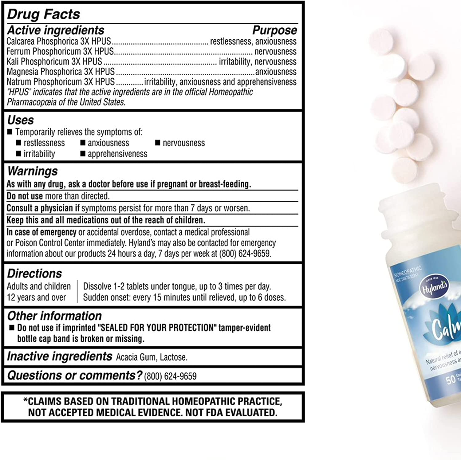 Hyland'S Calm Tablets, Anxiety and Stress Relief Supplement, Natural Relief of Anxiousness, Nervousness, and Irritability, 50 Count image number 1