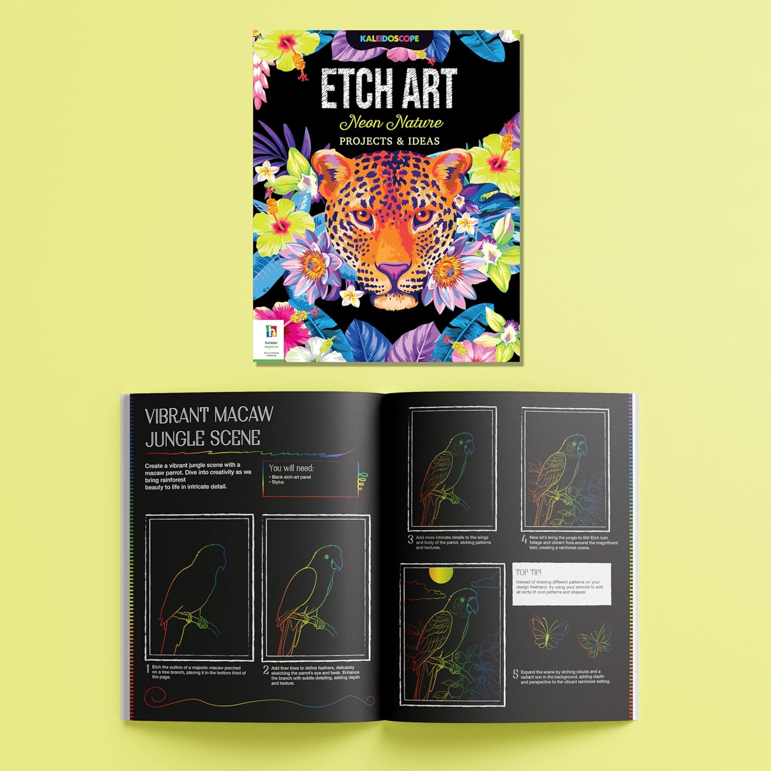 Kaleidoscope Etch Art Creations Neon Nature &ndash; Etch-Art Panels & Stencils Included &ndash; Explore Vibrant Flowers & Plants &ndash; Fun Creative Activity for Kids Aged 8-12 image number 6