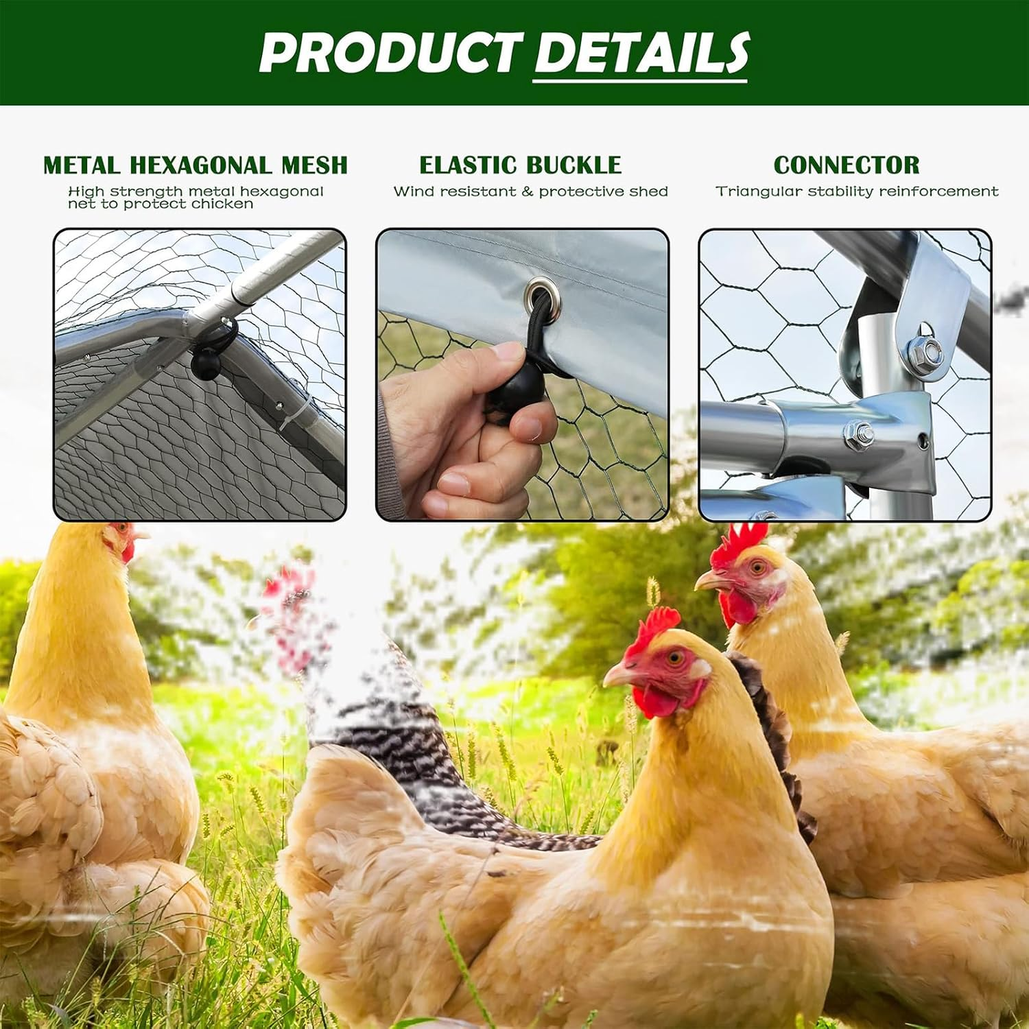 Chicken Coop Large Rabbit Hutch Pet Cage, 2X4X2M, Walk in Poultry House Coops Hen Run Ferret Habitat Farm Enclosure, Galvanised Steel with Roof Cloth image number 3