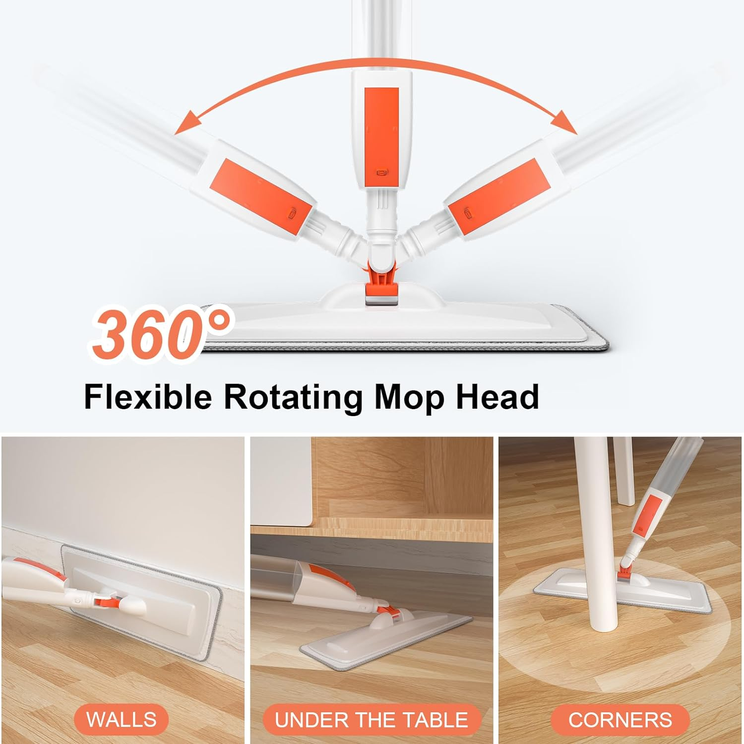 Spray Mop for Floor Cleaning, 360&deg; Rotating Wet Dry Cleaning Dust Mop with Spraying Trigger, 400ML Large Refill Bottle 2 Extra Microfibre Pads, for Hardwood Vinyl Floors Tiles Cleaning image number 3