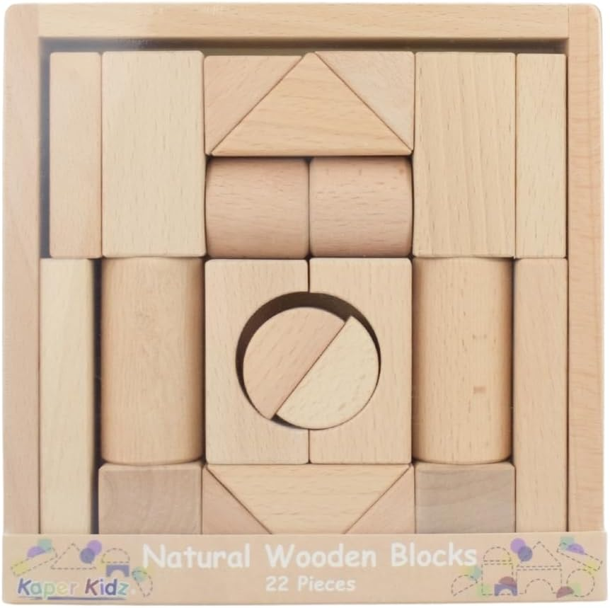 Kaper Kidz - Natural Wooden Blocks - 22PCS - Beech Wood Set for Toddlers/Kids image number 5
