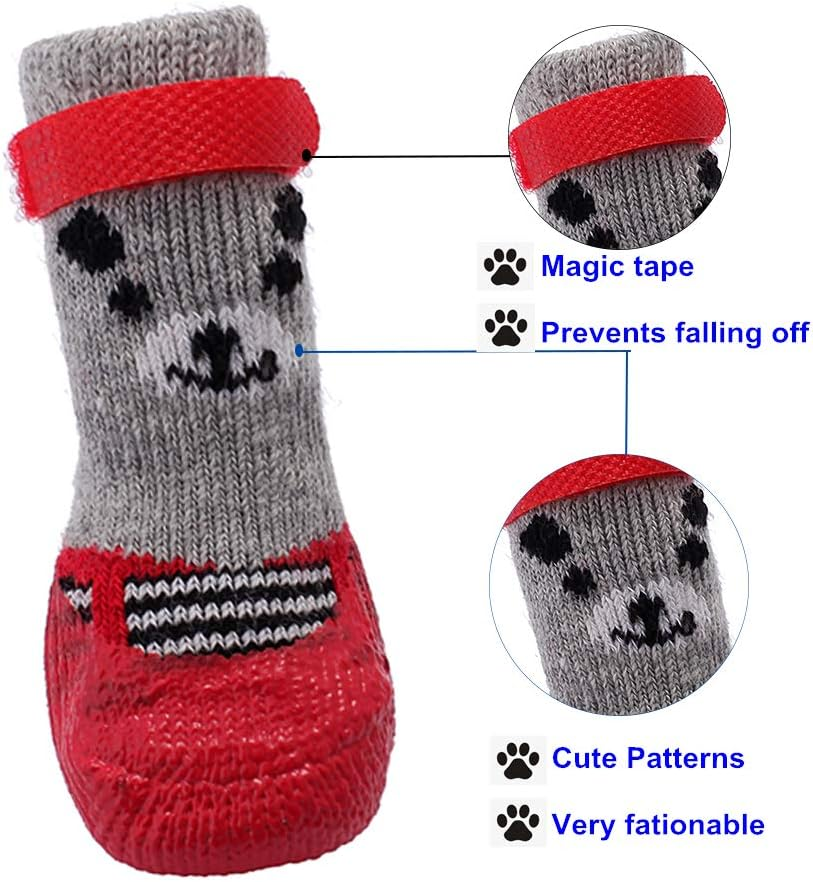 Dog Boots Waterproof Shoes Breathable Socks, with Anti-Slip Sole and Adjustable Magic Tape All Weather Protect Paws Only Fit for Small Dog(4Pcs)(Red, M) image number 5